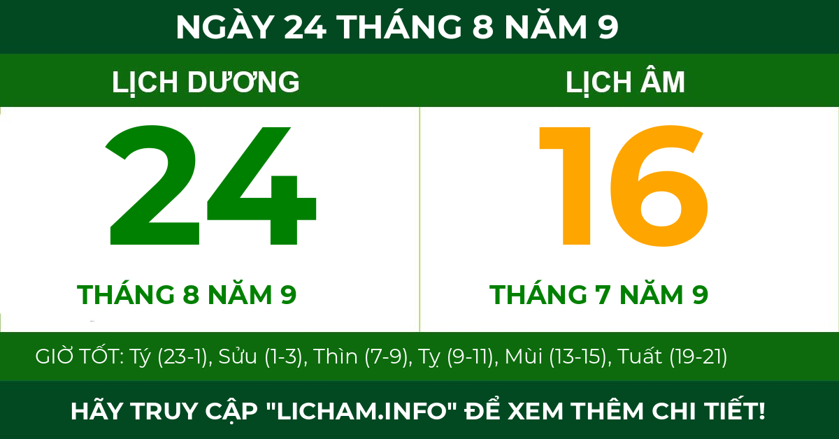 lịch âm ngày 24 tháng 8 năm 9