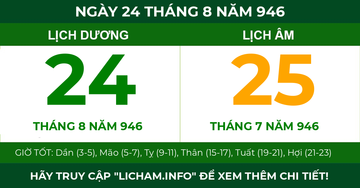 lịch âm ngày 24 tháng 8 năm 946