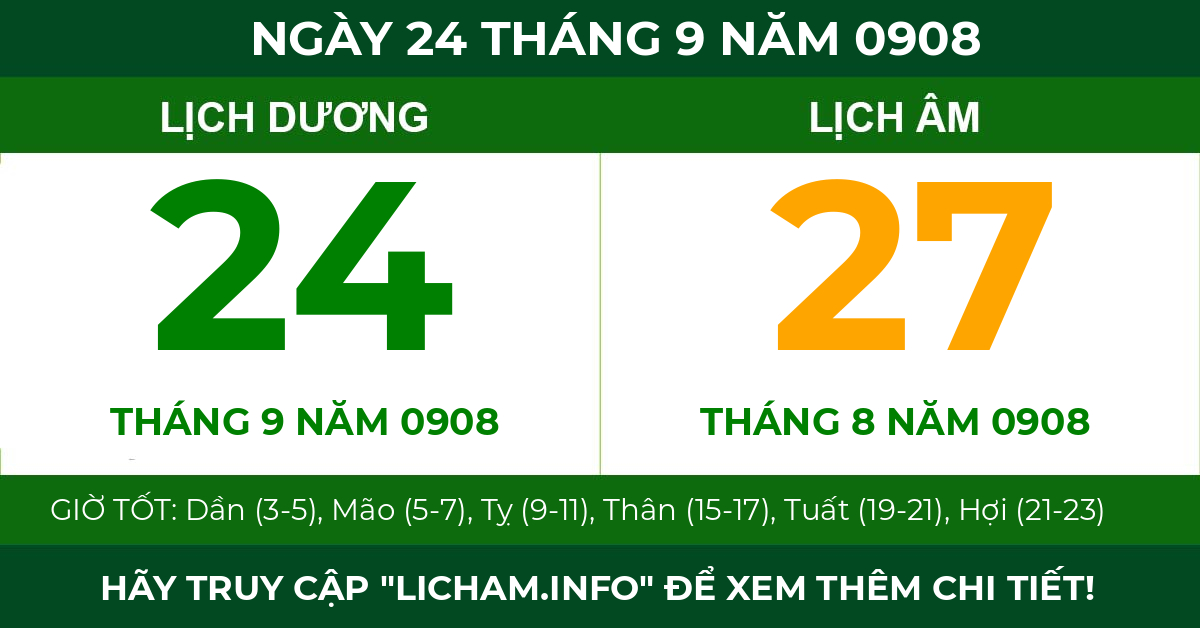 lịch âm ngày 24 tháng 9 năm 0908