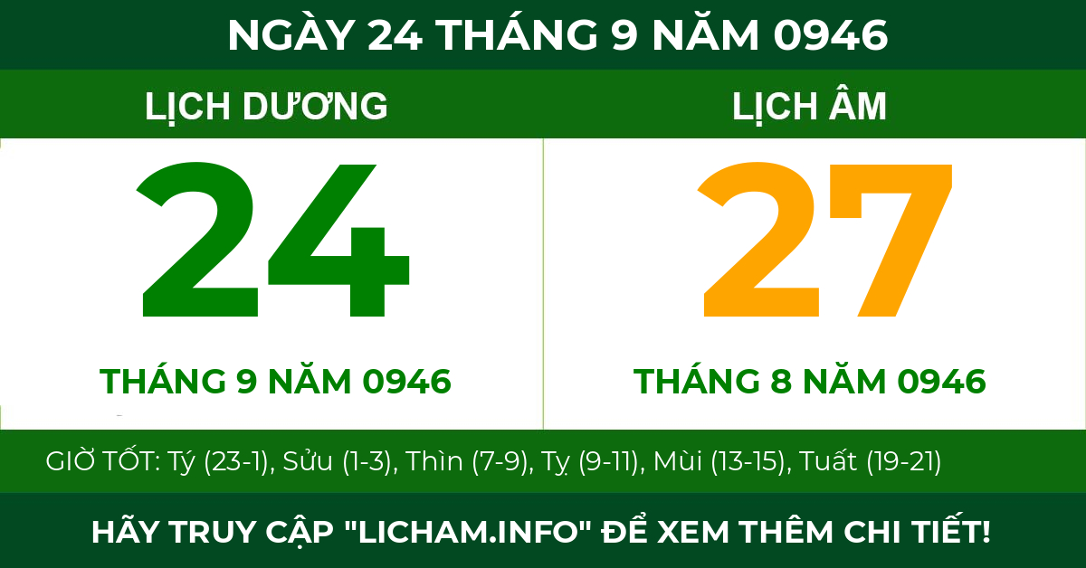 lịch âm ngày 24 tháng 9 năm 0946