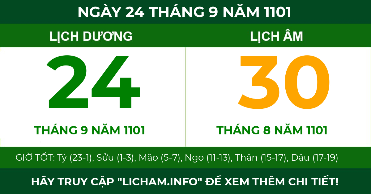 lịch âm ngày 24 tháng 9 năm 1101