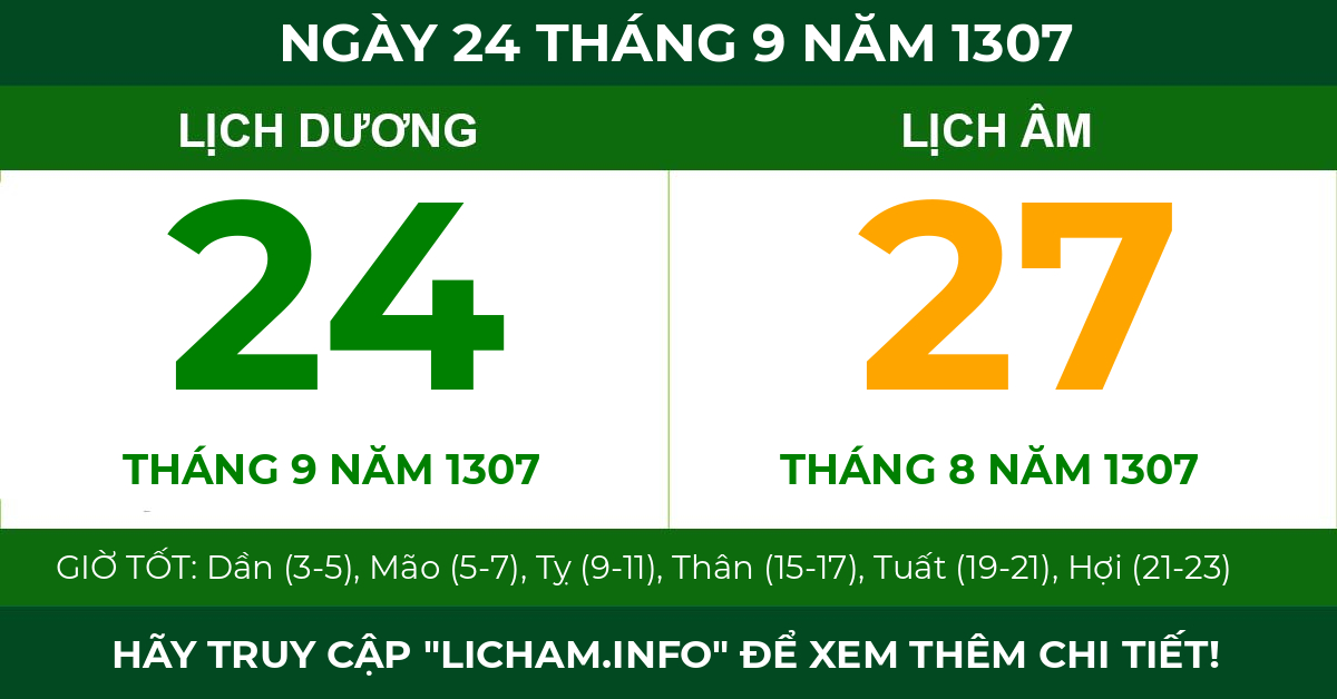 lịch âm ngày 24 tháng 9 năm 1307
