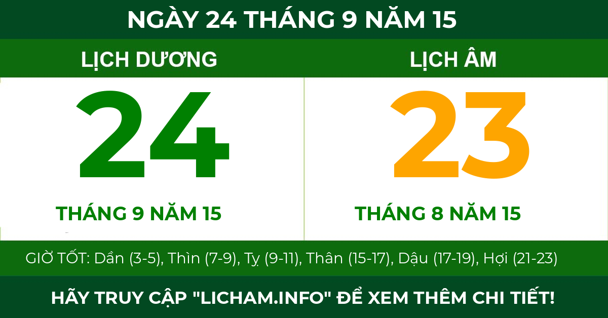 lịch âm ngày 24 tháng 9 năm 15