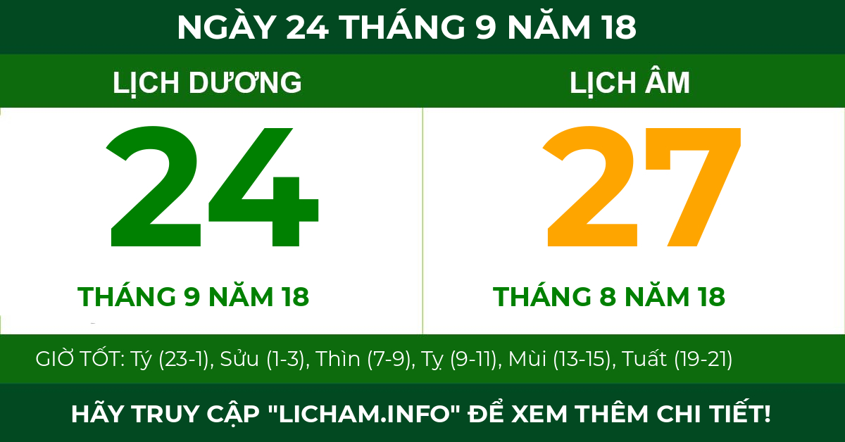 lịch âm ngày 24 tháng 9 năm 18