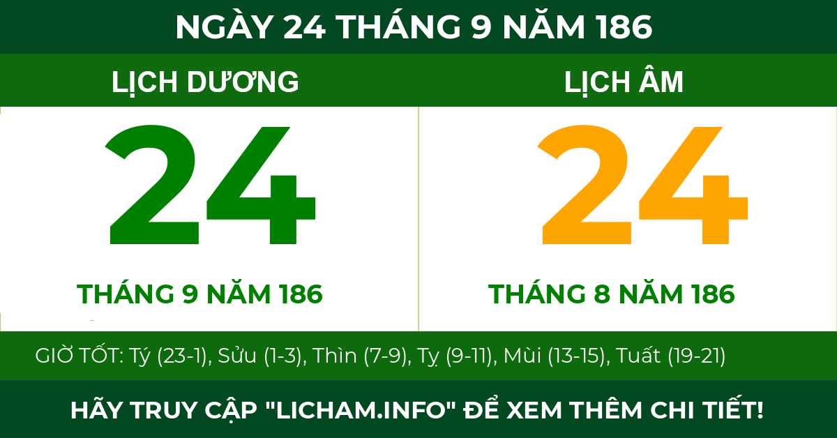 lịch âm ngày 24 tháng 9 năm 186