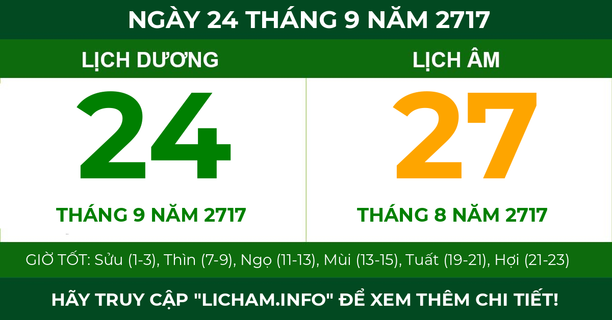 lịch âm ngày 24 tháng 9 năm 2717