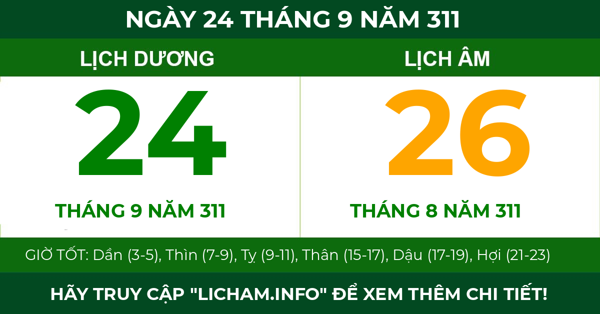 lịch âm ngày 24 tháng 9 năm 311
