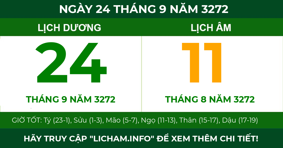 lịch âm ngày 24 tháng 9 năm 3272