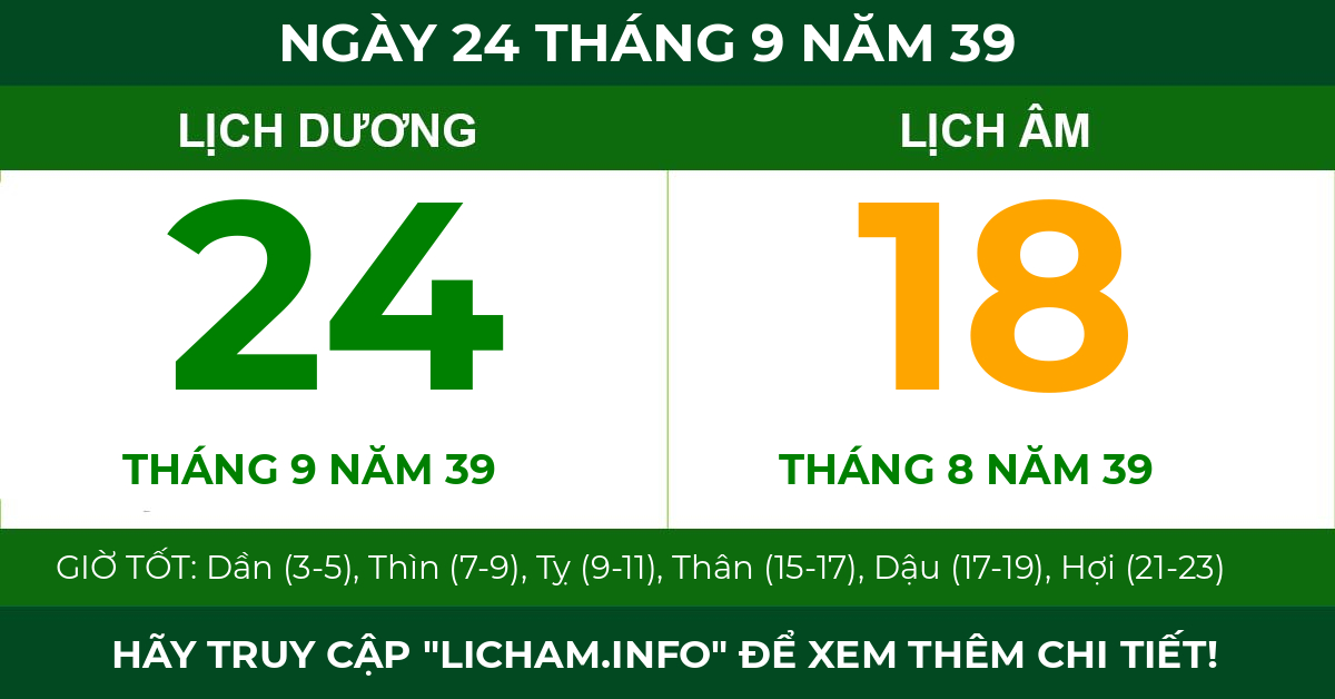 lịch âm ngày 24 tháng 9 năm 39
