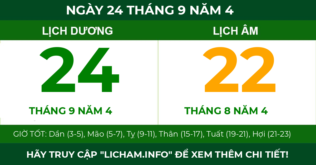 lịch âm ngày 24 tháng 9 năm 4
