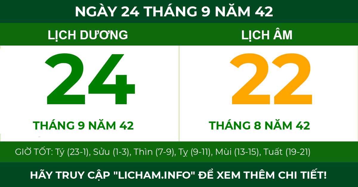lịch âm ngày 24 tháng 9 năm 42