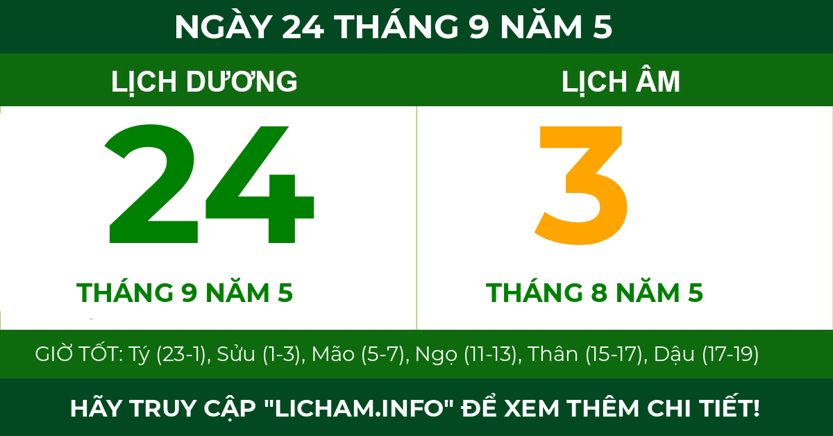 lịch âm ngày 24 tháng 9 năm 5