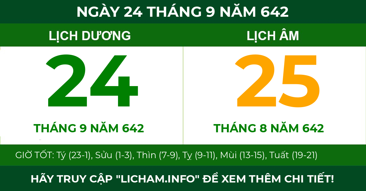 lịch âm ngày 24 tháng 9 năm 642