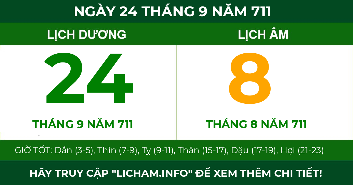 lịch âm ngày 24 tháng 9 năm 711