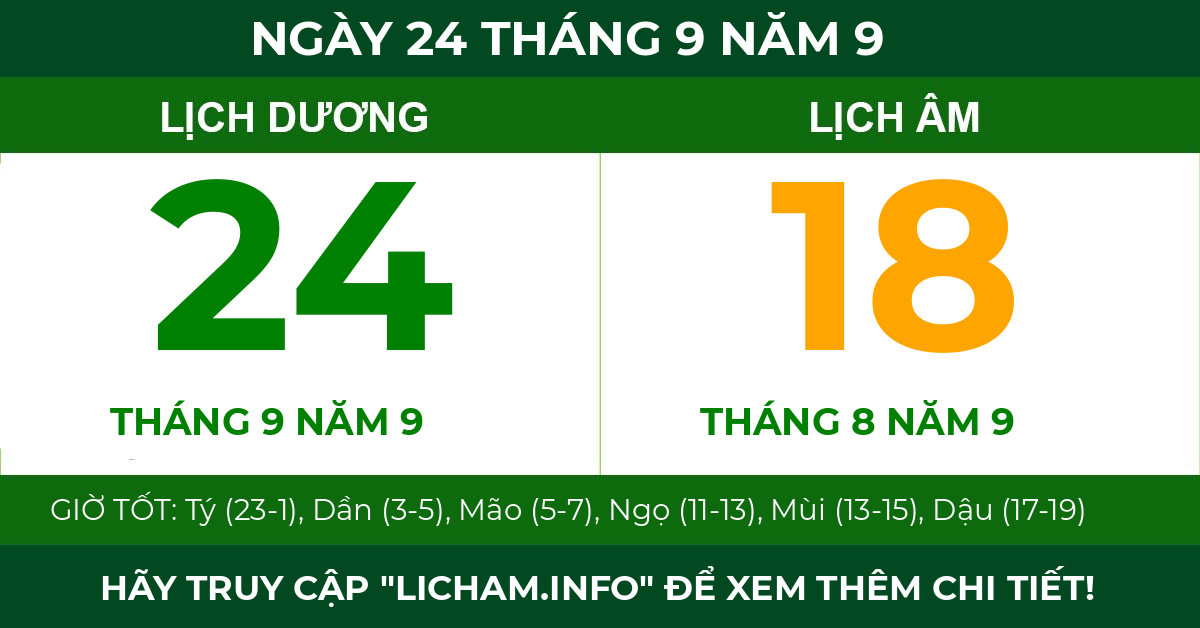 lịch âm ngày 24 tháng 9 năm 9