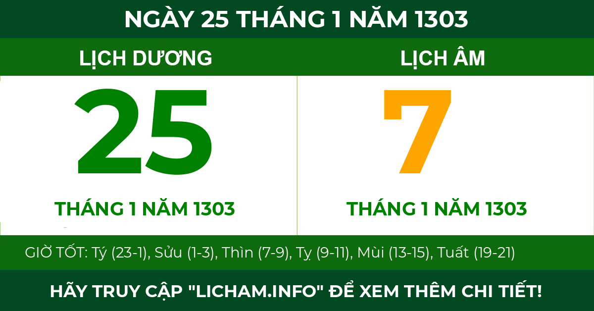 lịch âm ngày 25 tháng 1 năm 1303