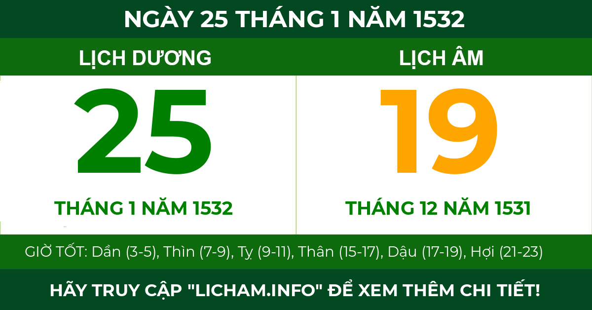 lịch âm ngày 25 tháng 1 năm 1532