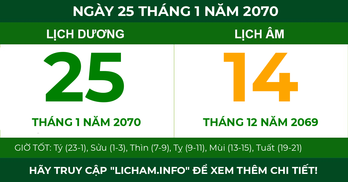 lịch âm ngày 25 tháng 1 năm 2070