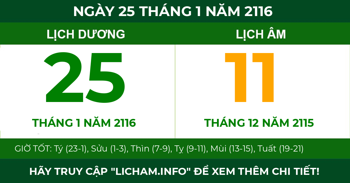 lịch âm ngày 25 tháng 1 năm 2116