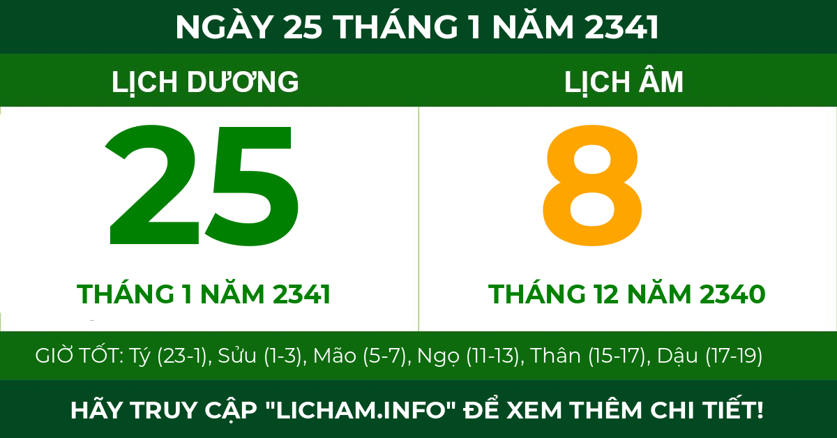 lịch âm ngày 25 tháng 1 năm 2341