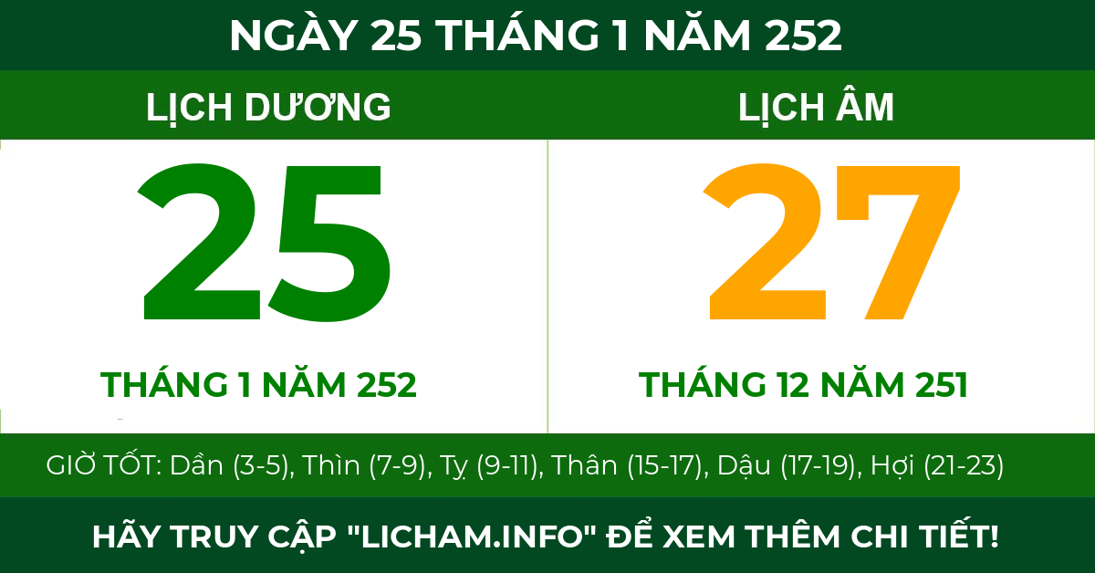 lịch âm ngày 25 tháng 1 năm 252
