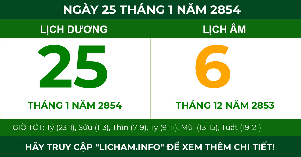 lịch âm ngày 25 tháng 1 năm 2854