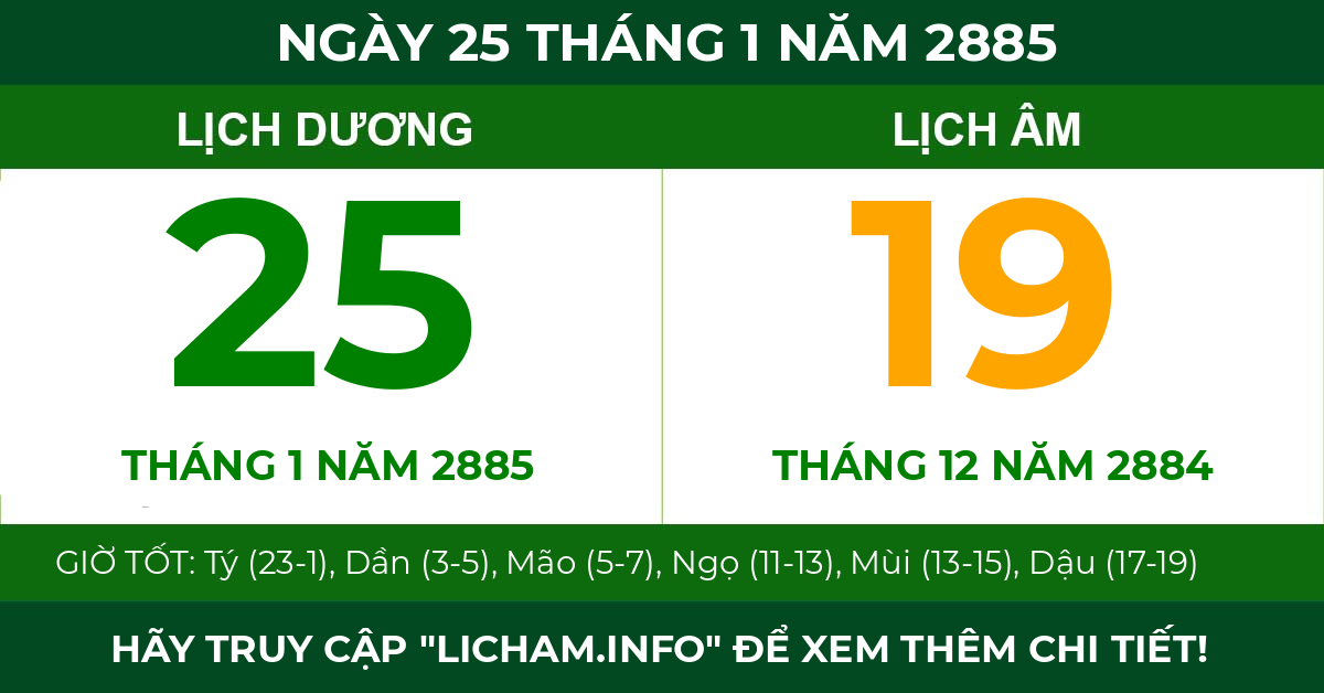 lịch âm ngày 25 tháng 1 năm 2885