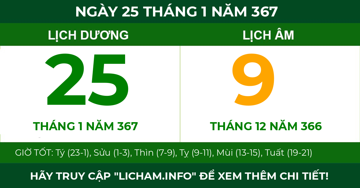 lịch âm ngày 25 tháng 1 năm 367