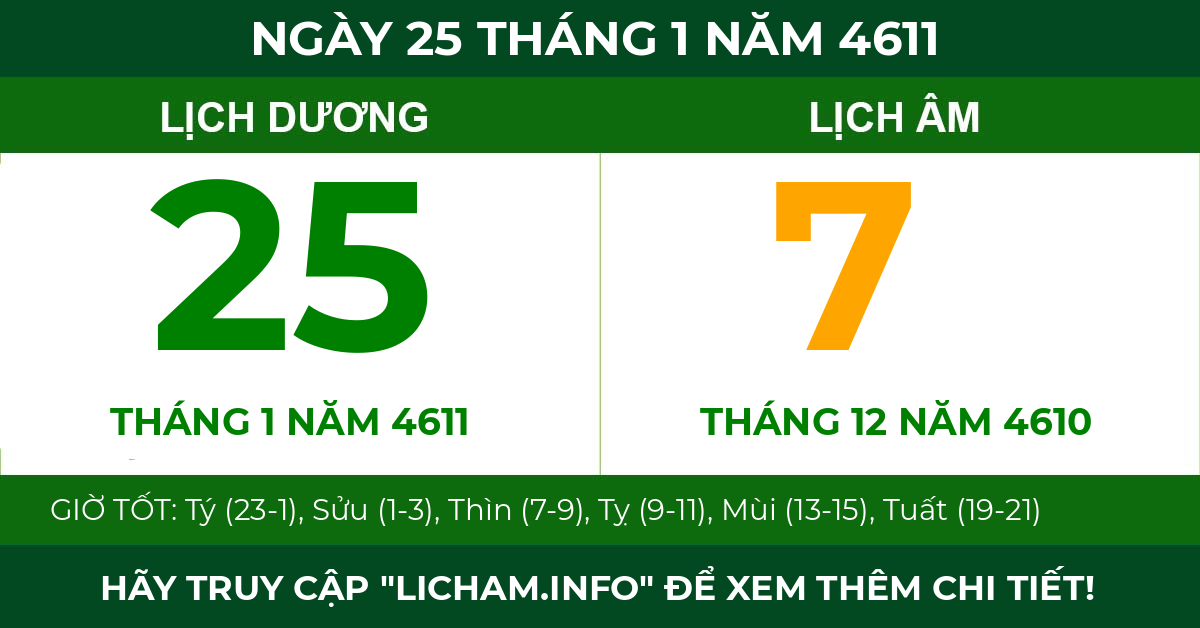 lịch âm ngày 25 tháng 1 năm 4611