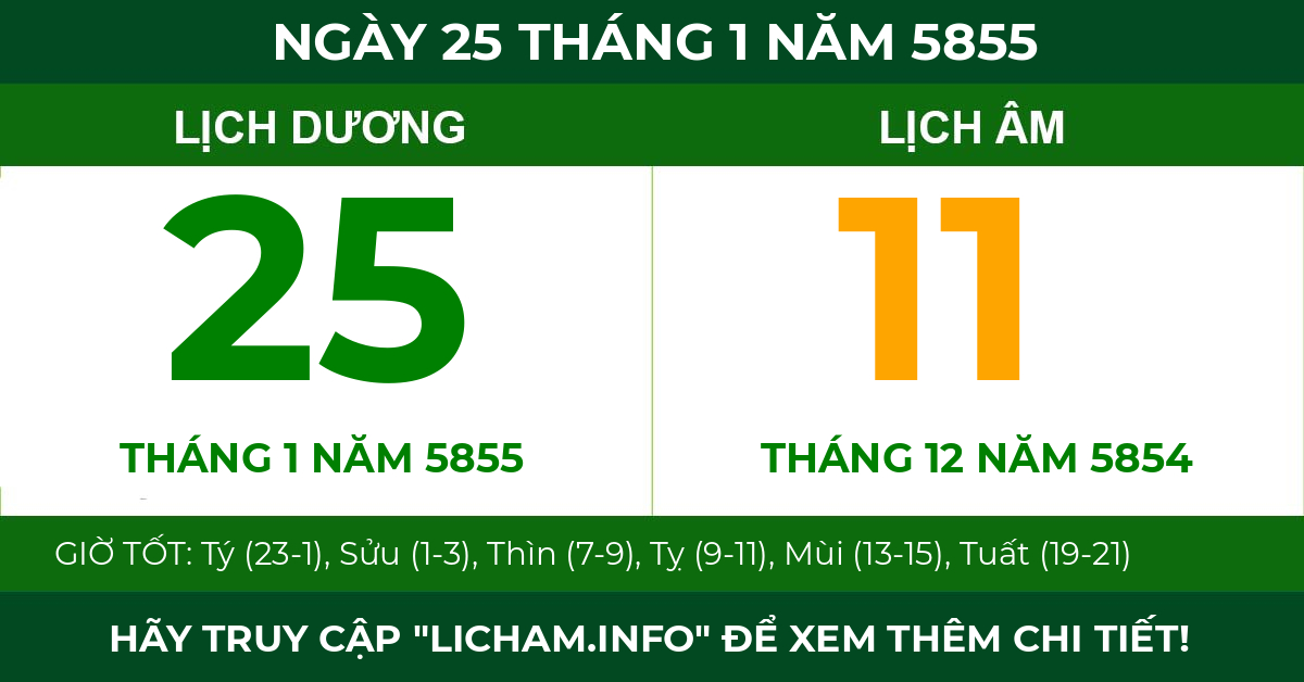 lịch âm ngày 25 tháng 1 năm 5855