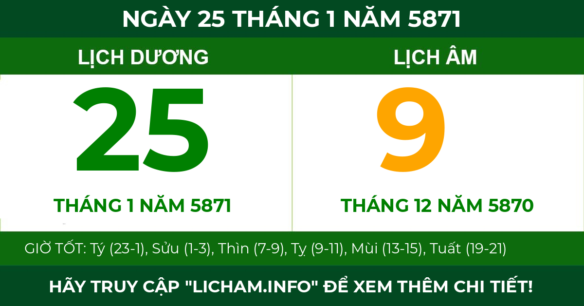 lịch âm ngày 25 tháng 1 năm 5871