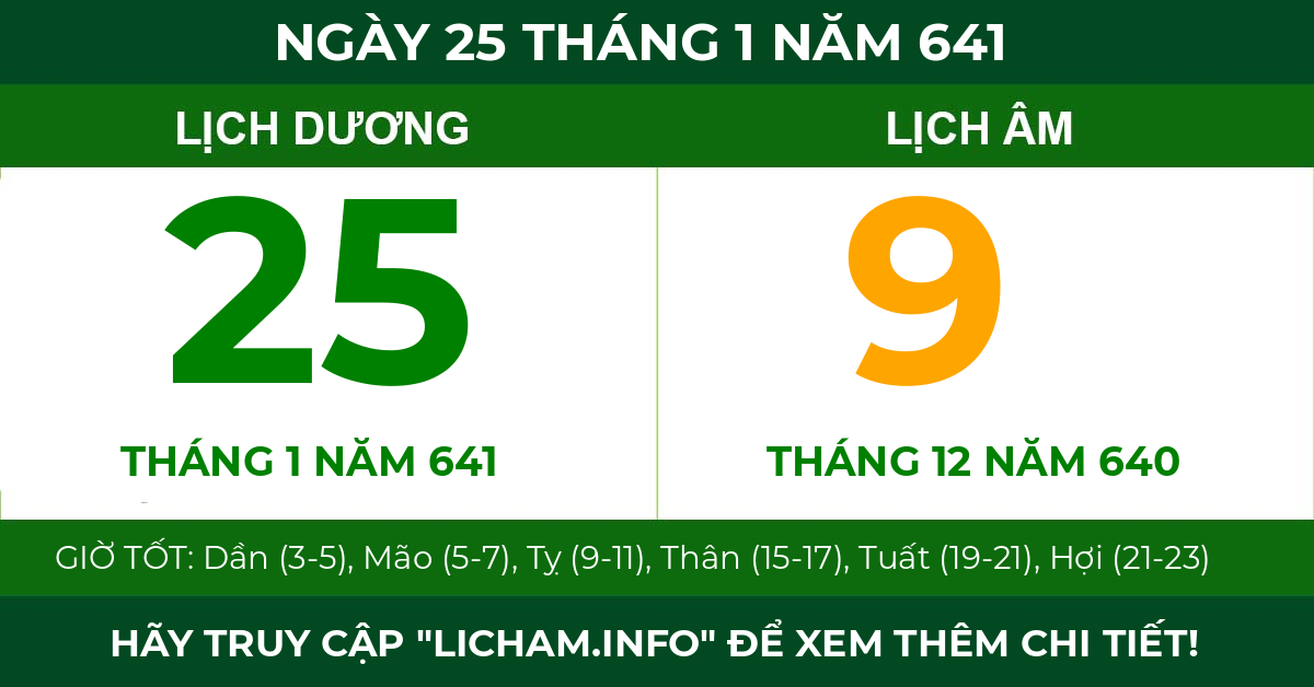 lịch âm ngày 25 tháng 1 năm 641