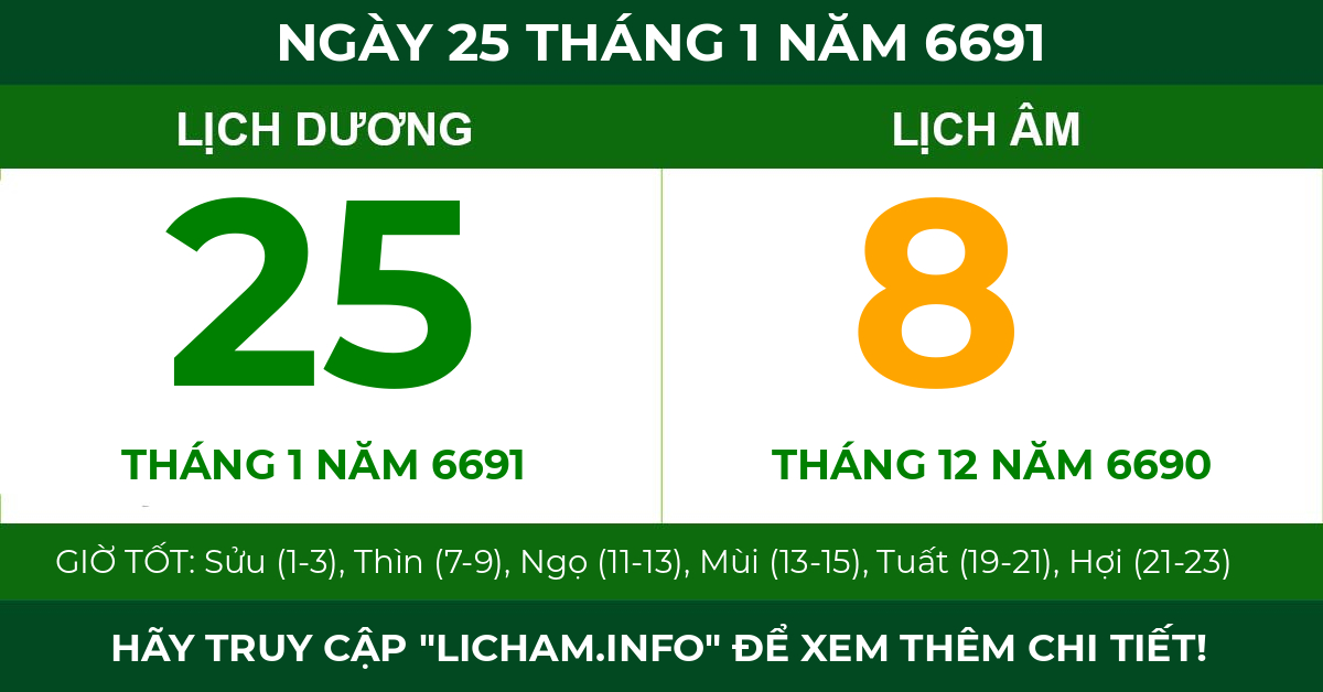 lịch âm ngày 25 tháng 1 năm 6691