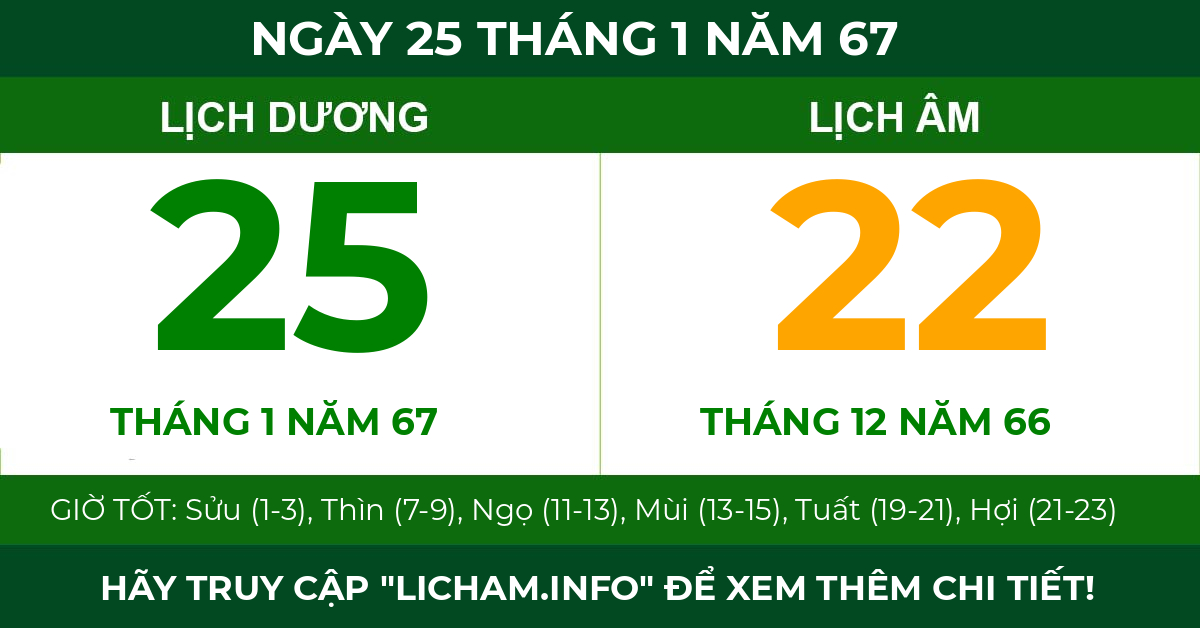 lịch âm ngày 25 tháng 1 năm 67