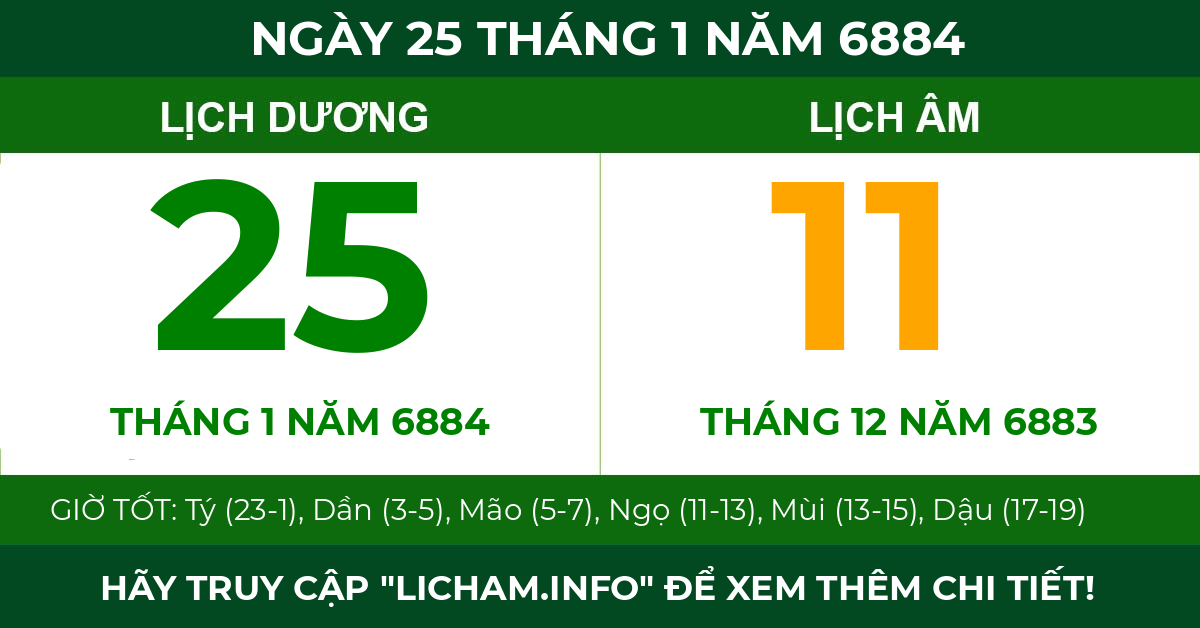 lịch âm ngày 25 tháng 1 năm 6884