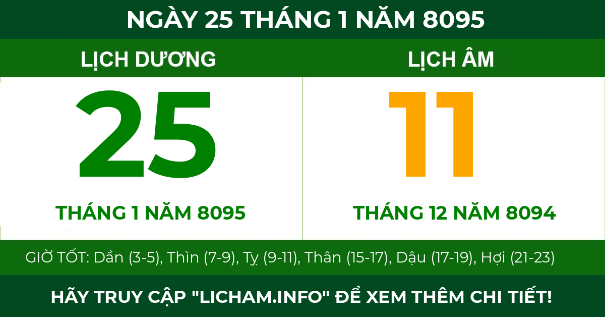 lịch âm ngày 25 tháng 1 năm 8095