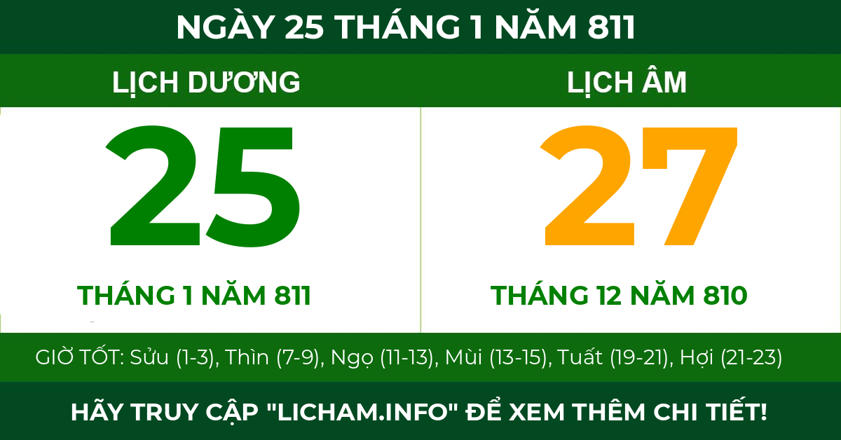 lịch âm ngày 25 tháng 1 năm 811