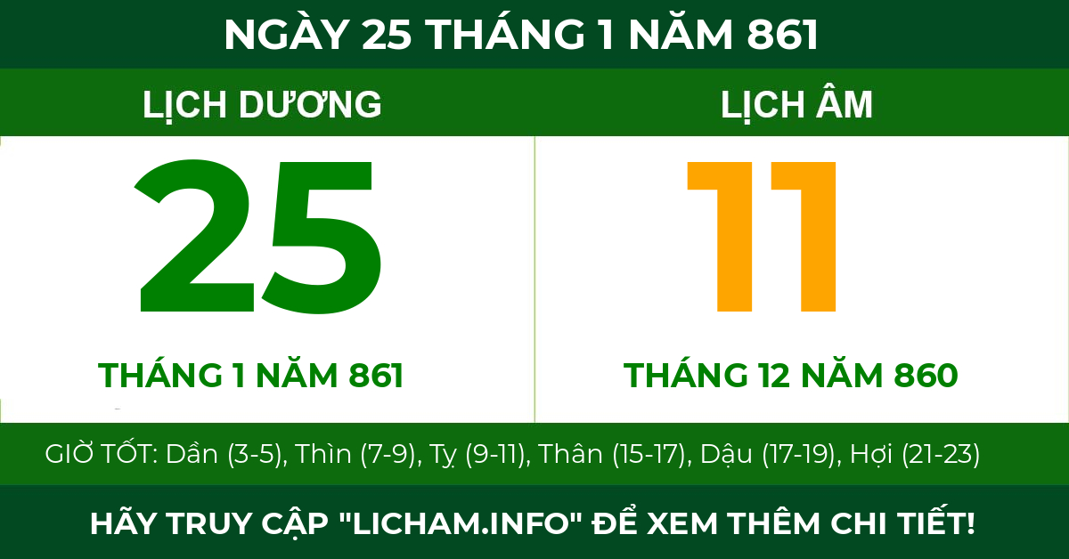 lịch âm ngày 25 tháng 1 năm 861