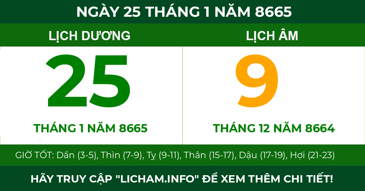 lịch âm ngày 25 tháng 1 năm 8665