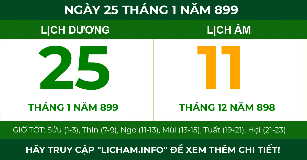 lịch âm ngày 25 tháng 1 năm 899