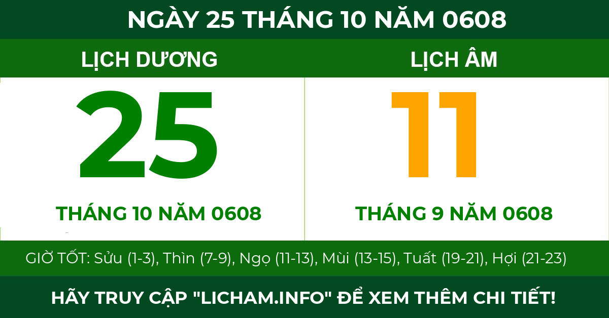 lịch âm ngày 25 tháng 10 năm 0608