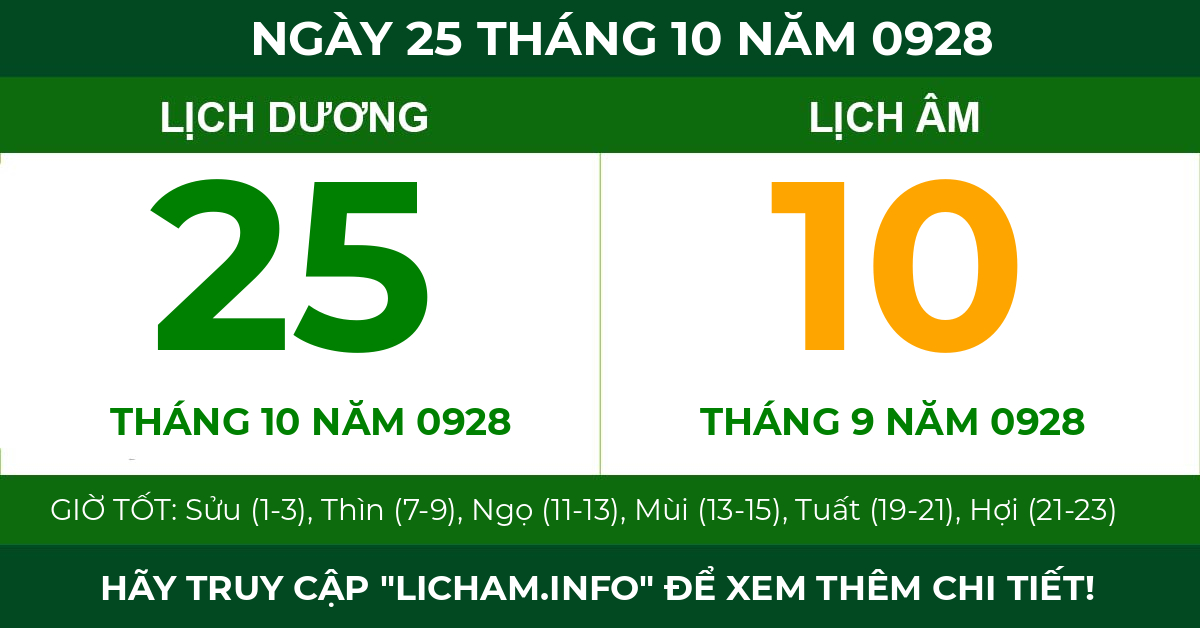 lịch âm ngày 25 tháng 10 năm 0928