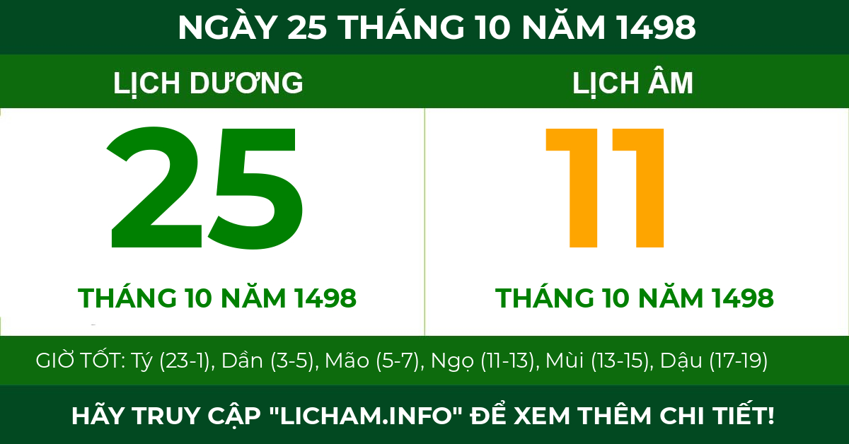 lịch âm ngày 25 tháng 10 năm 1498