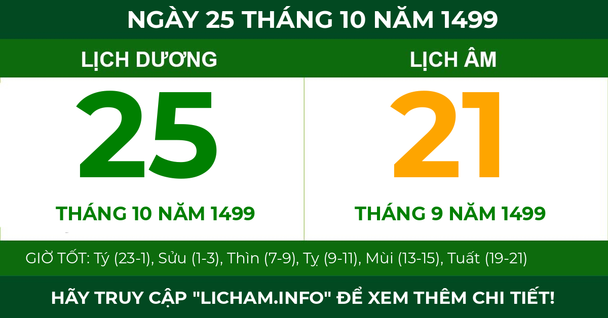 lịch âm ngày 25 tháng 10 năm 1499
