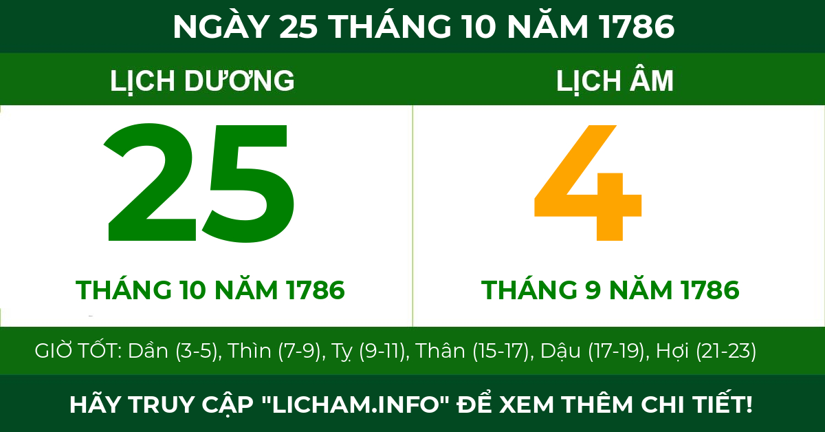 lịch âm ngày 25 tháng 10 năm 1786