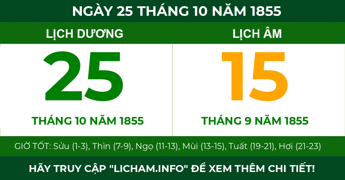 lịch âm ngày 25 tháng 10 năm 1855