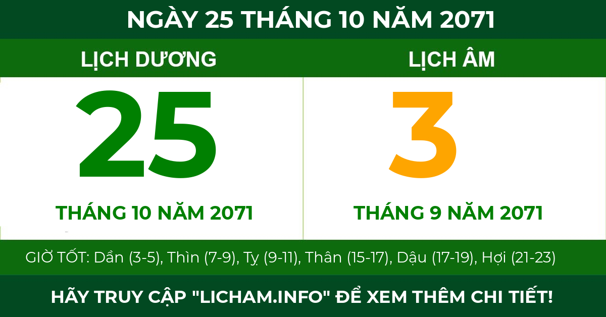 lịch âm ngày 25 tháng 10 năm 2071