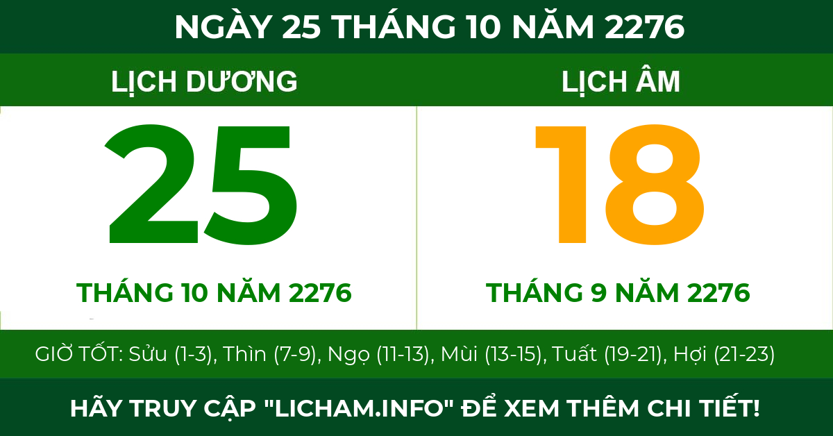 lịch âm ngày 25 tháng 10 năm 2276