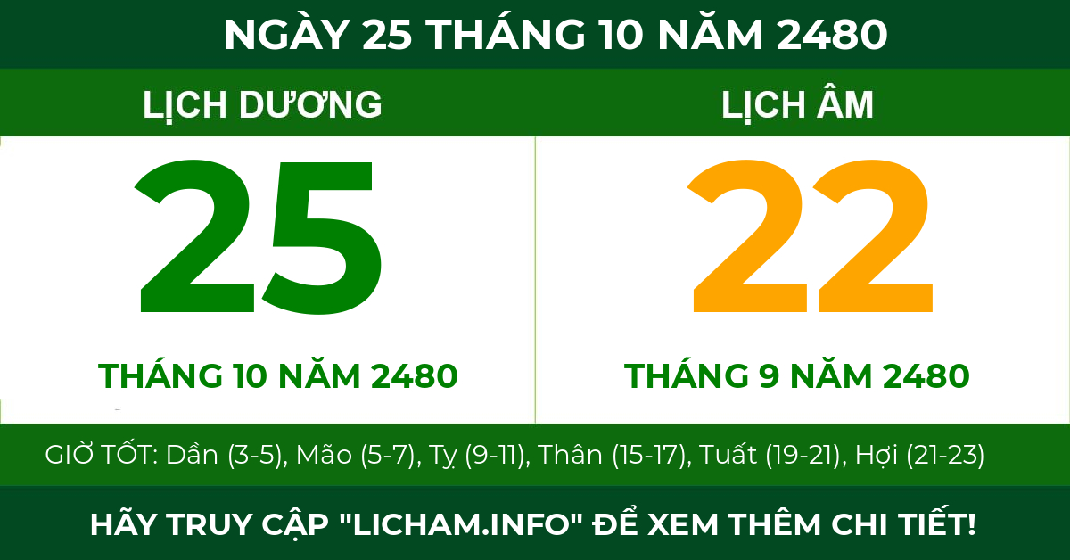 lịch âm ngày 25 tháng 10 năm 2480