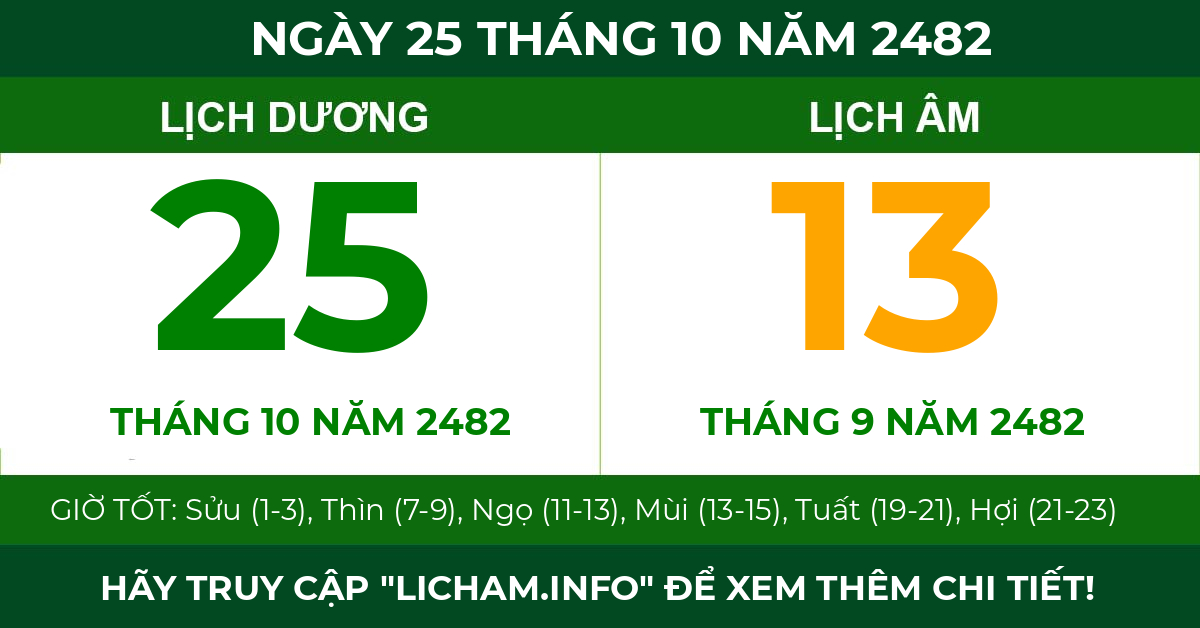 lịch âm ngày 25 tháng 10 năm 2482